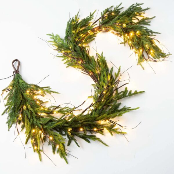 Twig Light and Real Touch Green Norfolk Pine Pre Christmas Mantle Garland Table Runner