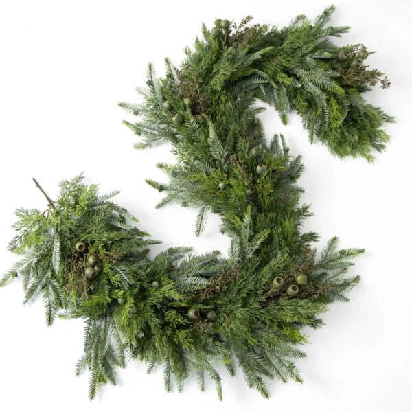 Winter's Bounty - Mixed Juniper, Eucalyptus and Winter Pine Holiday Christmas Mantle Garland Table Runner