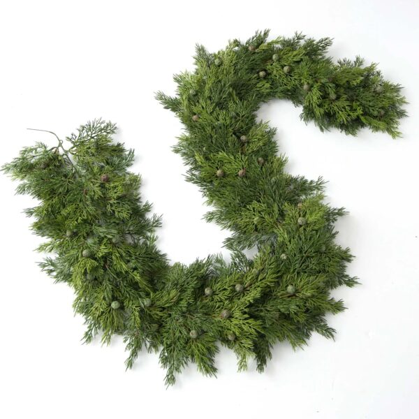 Green Real Touch Seeding Juniper Berry Luxury Artificial Evergreen Greenery Mantel Garland Christmas Table Runner