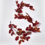 Burgundy Red Autumn Oak Leaf and Faux Acorns Fall Runner Mantel Garland - Burgundy Red