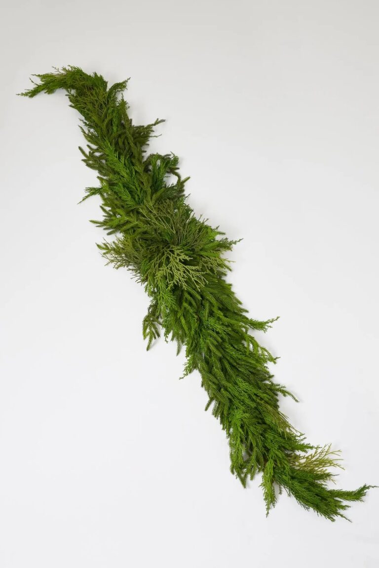 Close-up of swag tail detail on this Real Touch Winter Greenery Large Runner Swag