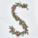 Snow Tipped Pine, Iced Red Berry Ball, and Pinecone Christmas Mantle Garland Winter Table Runner