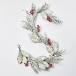 Snow Covered Magnolia Leaf and Eucalyptus with Sugar Berry Pods Christmas Garland Holiday Table Runner