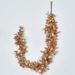 Shiny Metallic Gold Boxwood and Pearl White Mistletoe Berry Christmas Mantle Garland Festive Holiday Table