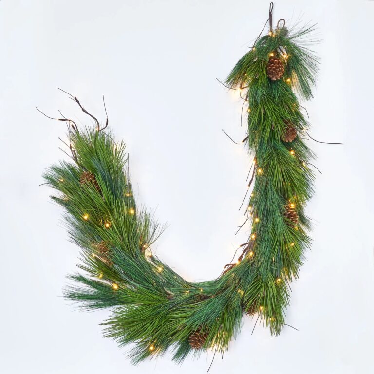 Pre - Lit Long Needle Pine and Pinecone Christmas Garland Winter Centerpiece
