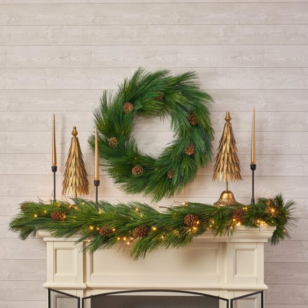 Close-up of greenery along the garland on this Deluxe Long Needle Pine Greenery Christmas Garland