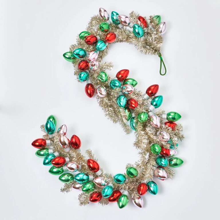Razzle Dazzle Christmas - Gold and Silver Tinsel Garland with Vintage Bulbs In Pink, Turquoise
