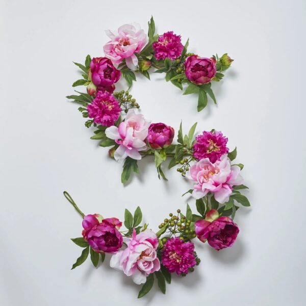 Pink Peony and Beauty Ranunculus Mixed Floral Mantel Garland Spring Summer Table Runner - 6