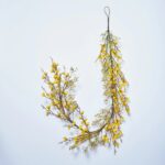 Flowering Yellow Forsythia Blossom and Faux Berry Twig Spring Mantel Garland Table Runner - 5