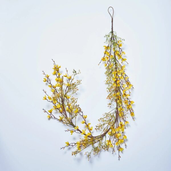 Flowering Yellow Forsythia Blossom and Faux Berry Twig Spring Mantel Garland Table Runner - 5