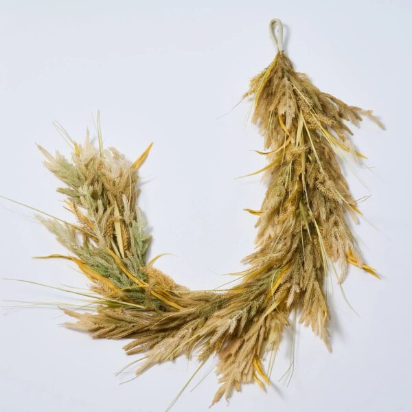 Dried - Look Wheat Grass and Neutral Tone Norfolk Pine Garland Mantel Decor - 5
