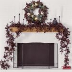 Close-up of greenery along the garland on this Dark Plum Cimicifuga Ramosa Leaf Berry Mantel