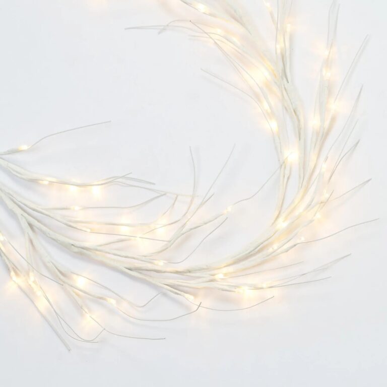 120 LED Lighted Plug In White Wire - Wrapped Branch Christmas Garland Fall Mantel Decor