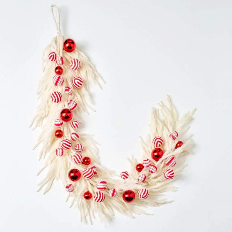 Peppermint Balls and Real Touch White Norfolk Pine Christmas Mantle Garland Holiday Table Runner