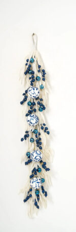 Alternate angle of the Longest Night - White Norfolk, Ball Christmas Garland showing full length