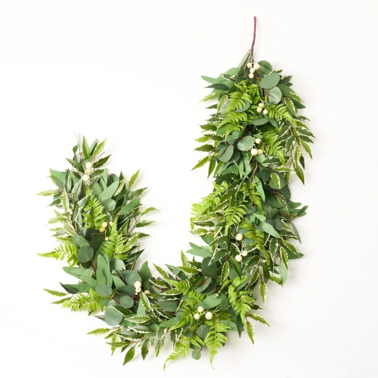 Real Touch Silver Dollar Eucalyptus, Variegated Smilax and Boston Fern Everyday Mantle Garland Table Runner