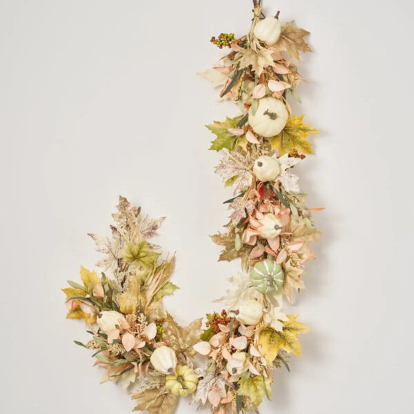 Blushing Autumn - Mixed Cream Pumpkin and Gourd Neutral Fall Mantle Garland Table Runner