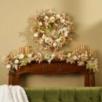 Close-up of blooms and berries on this Blushing Autumn - Mixed Cream Front Door Wreath