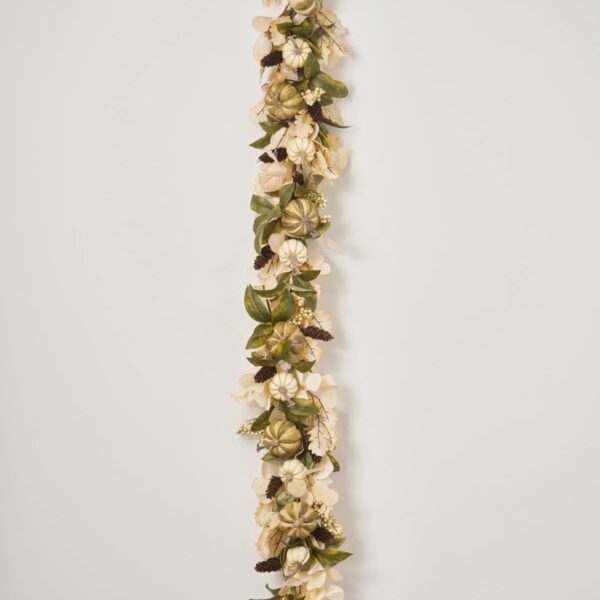 Close-up of greenery along the garland on this Verdant Harvest - Green Fall Mantel Garland