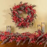 Close-up of blooms and berries on this Autumn Evenings - Red Japanese Front Door Wreath
