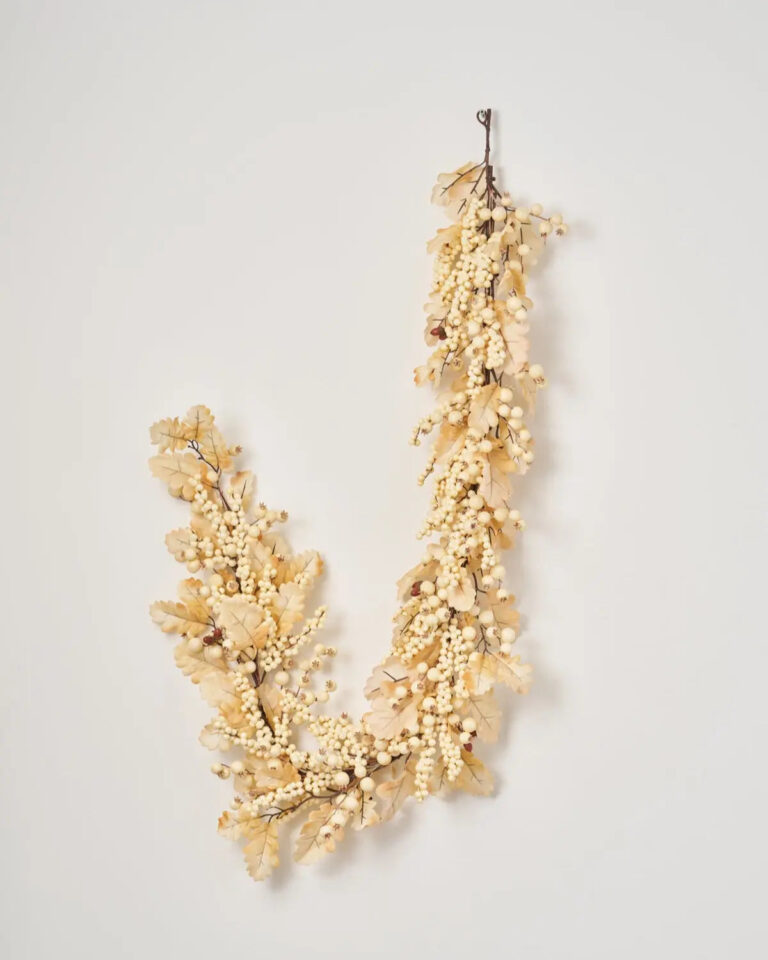 Harvest Shimmer - Bleached Oak Leaf and Acorn Fall Mantle Garland Table Runner