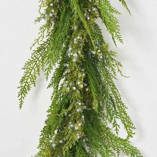 Close-up of greenery along the garland on this Forest Harmony - Lebanon Cedar Mantle Christmas