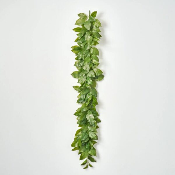 Close-up of greenery along the garland on this Real Touch Salal Leaf UV Summer Greenery