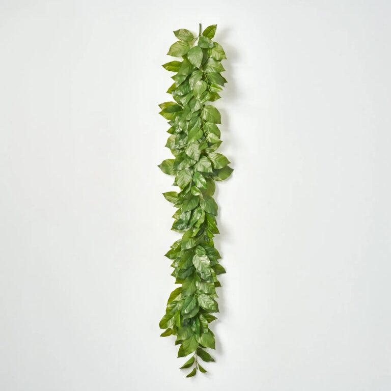 Close-up of greenery along the garland on this Real Touch Salal Leaf UV Summer Greenery