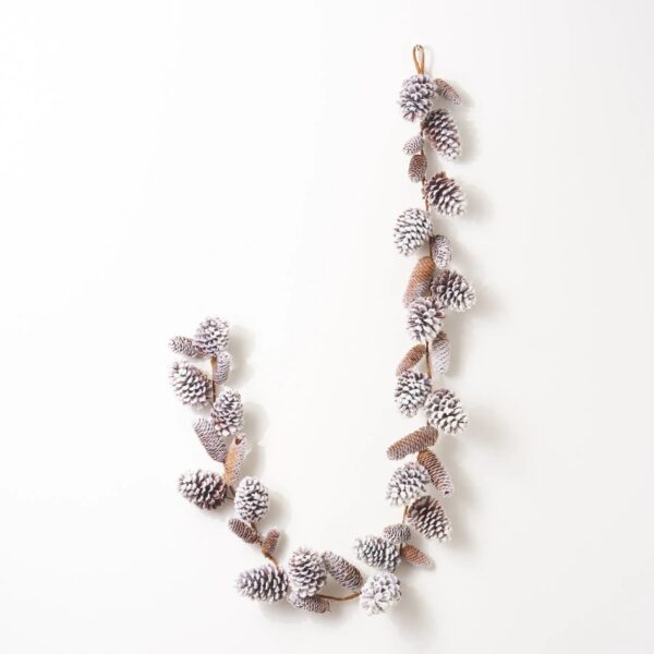 Snow Flocked Brown Mixed Natural Wired Pinecone Winter Holiday Christmas Mantle Garland - 6 Foot