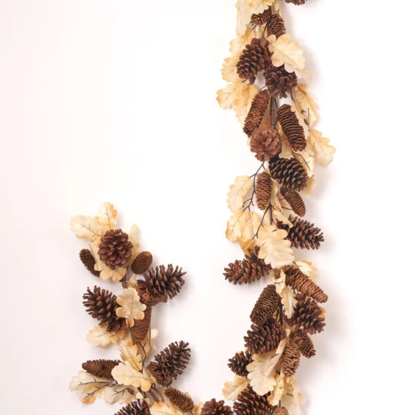 Beige Oak Leaf Pinecone Fall Mantle Garland Thanksgiving Table Runner - Available in 2 Sizes