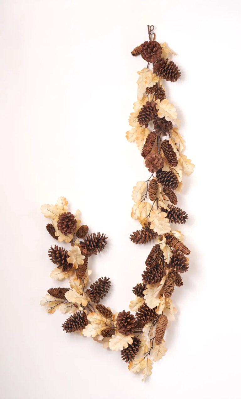 Beige Oak Leaf Pinecone Fall Mantle Garland Thanksgiving Table Runner - Available in 2 Sizes