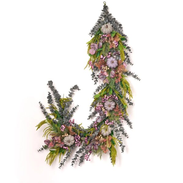 Witches Brew - Purple Pumpkin, Berry and Maple Leaf Fall Mantle Garland Halloween Table Runner