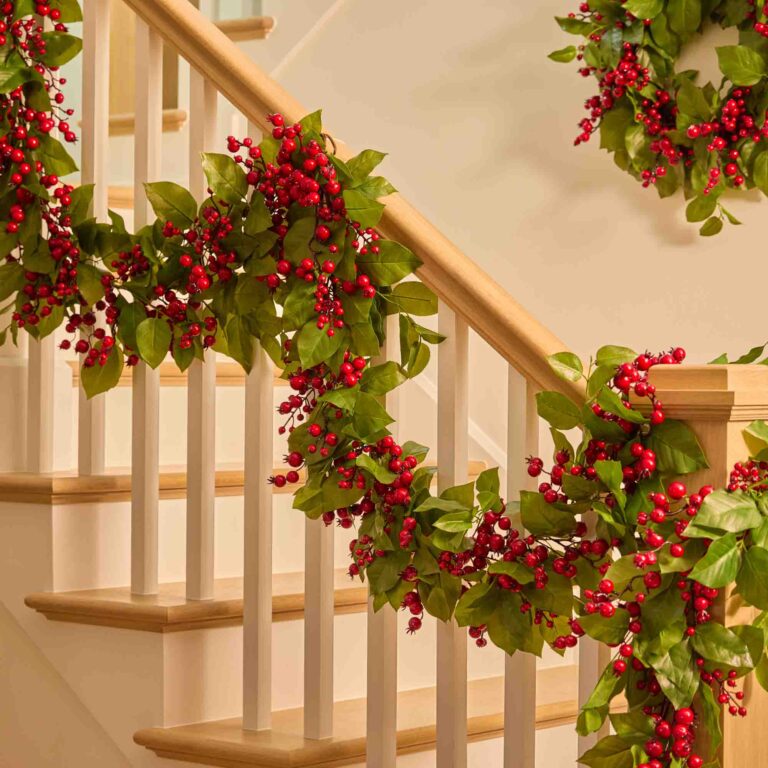 Real Touch Salal Leaf and Red Mixed Crabapple Berry Holiday Christmas Garland Table Runner