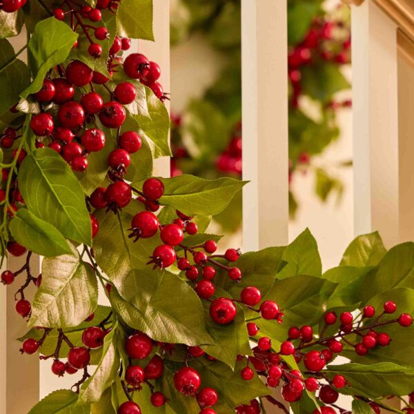 Close-up of greenery along the garland on this Real Touch Salal Leaf Holiday Christmas Garland