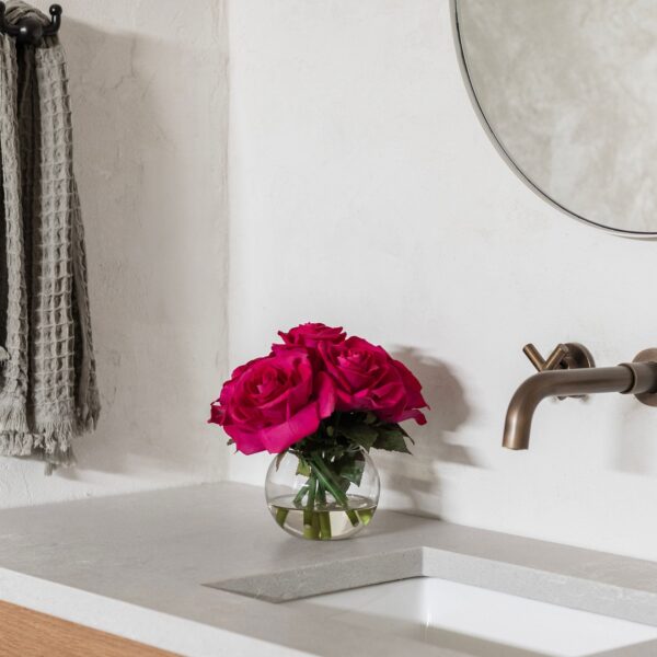 Close-up of bloom cluster detail on this Real Touch Rose Arrangement - 7.75 inch