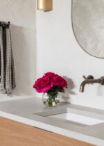 Close-up of bloom cluster detail on this Real Touch Rose Arrangement - 7.75 inch
