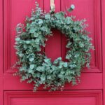 The Gray - Green Eucalyptus Everyday Front Door Wreath shown in full, highlighting full wreath