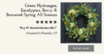 Side view of the Green Hydrangea, Eucalyptus, Berry All Seasons Wreath revealing frame and backing