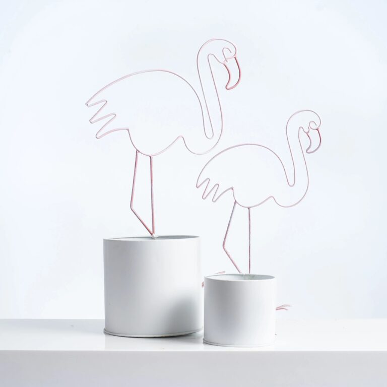 Retro Pink Flamingo Wire Form Faux or Live Planter Pot - 2 Sizes Available