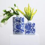 The Blue and White Floral Chinoiserie Porcelain Decor Vase shown in full, highlighting vase silhouette