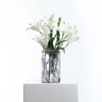 Close-up of vase silhouette detail on this Geometric Molded Glass Industrial Style Farmhouse Everyday Vase