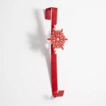 Red Metal and Glitter Over Door Holiday Snowflake Christmas Wreath Hanger