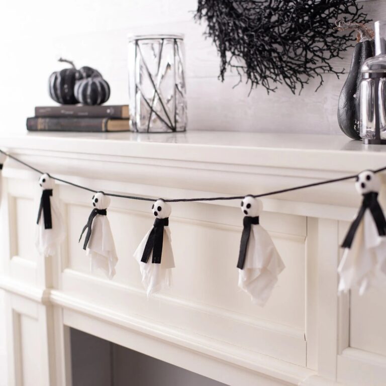 BOO White Ghost in Black Scarf Hanging Fabric Garland Banner Halloween Décor Prop - 7