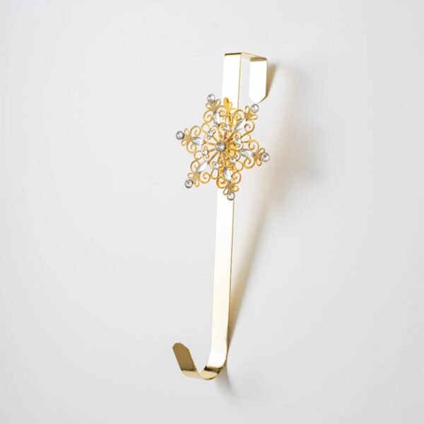 Gold Metal and Jewel Snowflake Over the Door Christmas Holiday Wreath Hanger