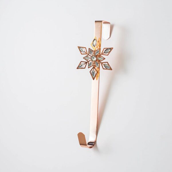 Rose Gold Metal and Jewel Snowflake Over the Door Christmas Holiday Wreath Hanger