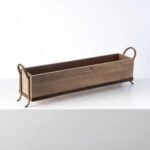 Long Natural Wooden Table Planter with Metal Handles