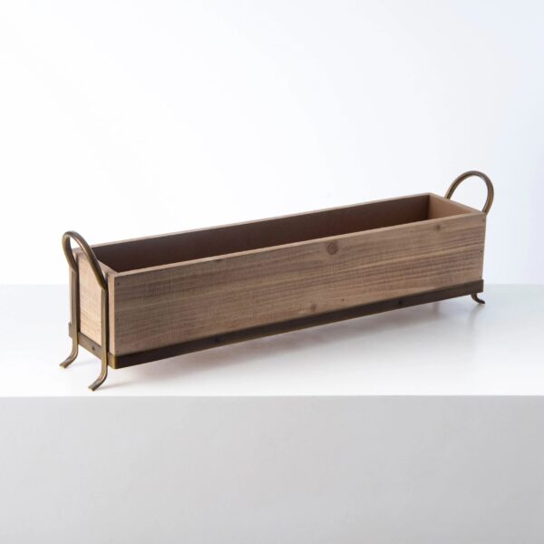Long Natural Wooden Table Planter with Metal Handles