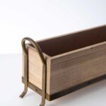 Close-up of leaf foliage texture on this Long Natural Wooden Table Planter with Metal Handles