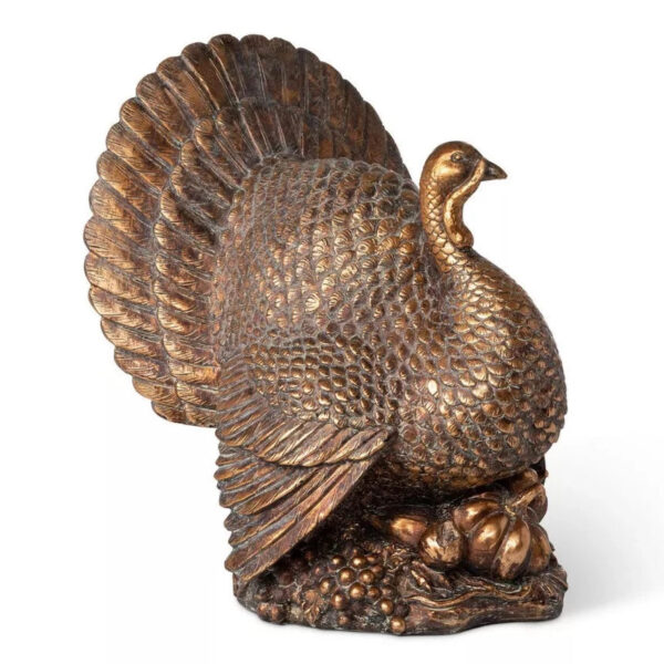 Close-up of craft detail close-up on this Large Bronzed Thanksgiving Turkey Centerpiece Fall Tabletop Decor