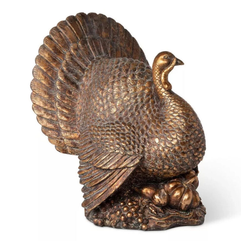 Close-up of craft detail close-up on this Large Bronzed Thanksgiving Turkey Centerpiece Fall Tabletop Decor